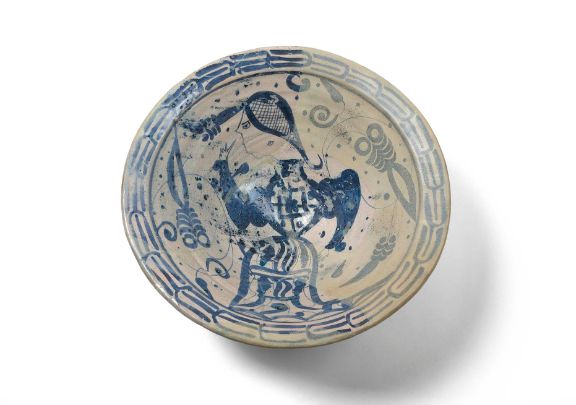 cuenco cerámica azul cobalto figura femenina